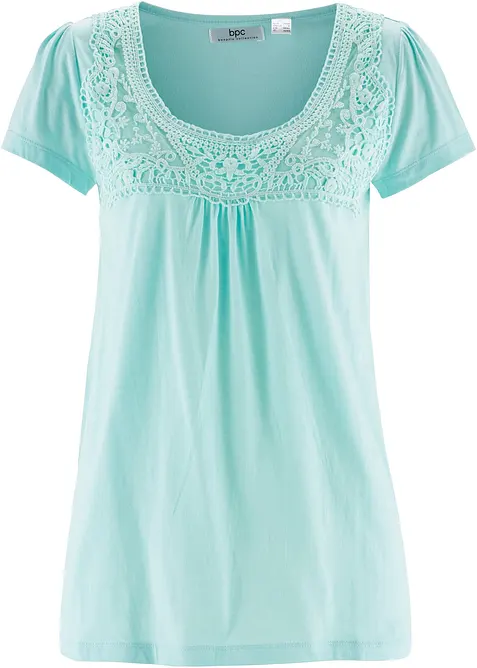 Bomullstopp med blonder, kortermet, bonprix