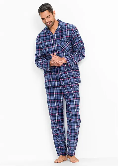 Pyjamas av myk flanell med knappestolpe og lange ermer., bonprix