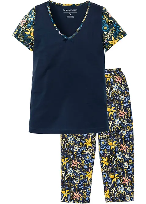 Capri-pyjamas i 100% bomull med korte ermer, bonprix