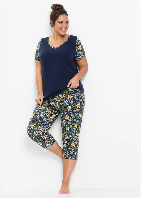 Capri-pyjamas i 100% bomull med korte ermer, bonprix