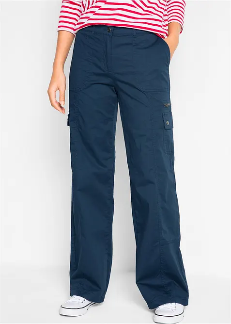 Cargobukse i bomull, Mid Waist, bonprix