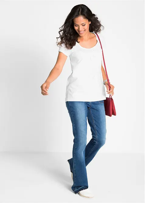 Bomullstopp med blonder, kortermet, bonprix