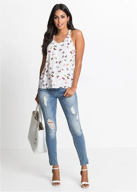 Ermeløs bluse i 100% viskose, bonprix