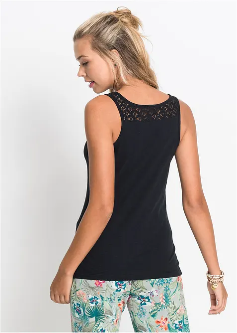 Singlet i bomull med blonder, bonprix