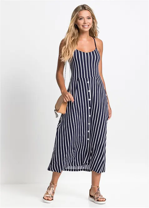 Sommerlig jerseykjole med knappestolpe og striper, bonprix