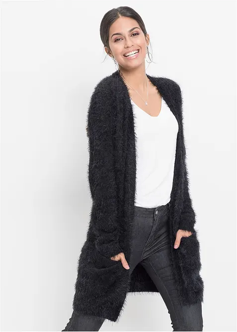 Lang strikkejakke i  fluffy stil, bonprix
