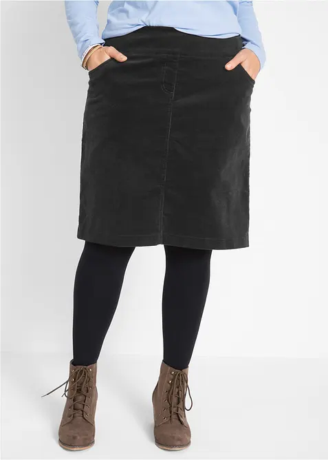 Skjørt i kordfløyel med stretch og komfortlinning, bonprix