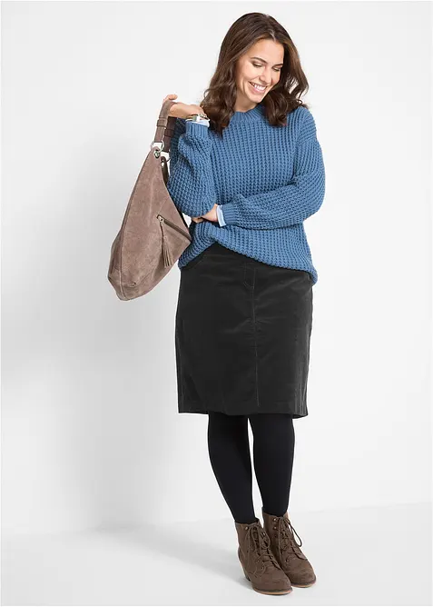 Skjørt i kordfløyel med stretch og komfortlinning, bonprix