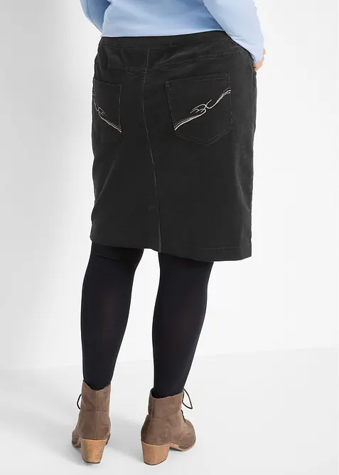 Skjørt i kordfløyel med stretch og komfortlinning, bonprix