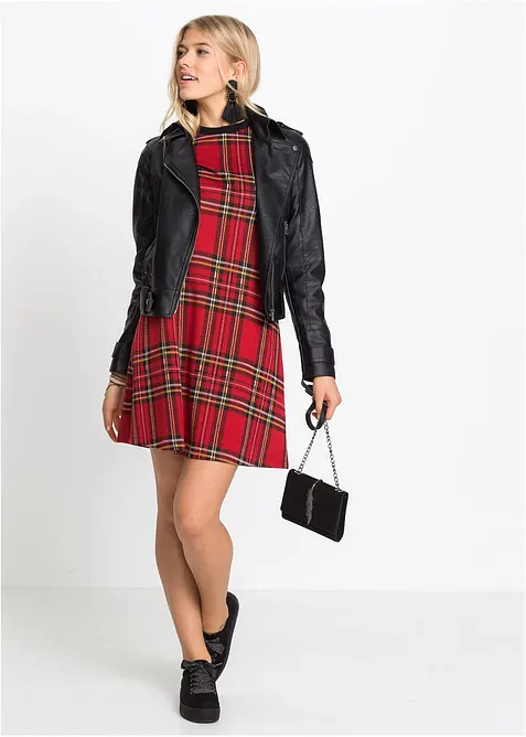 Minikjole med jacquardvevd rutem&oslash;nster, bonprix