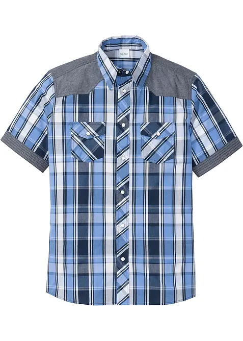 Kortermet skjorte  med denimbesetning, bonprix