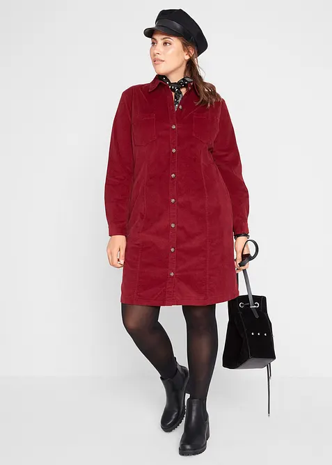 Stretchkjole i cordfl&oslash;yel, bonprix