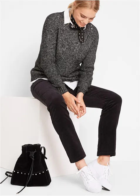 Kordfl&oslash;yelsbukse med stretch, Straight, bonprix