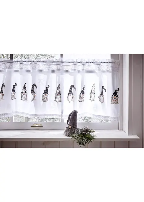 Kafegardin i &oslash;kologisk bomull med nissemotiv, bonprix