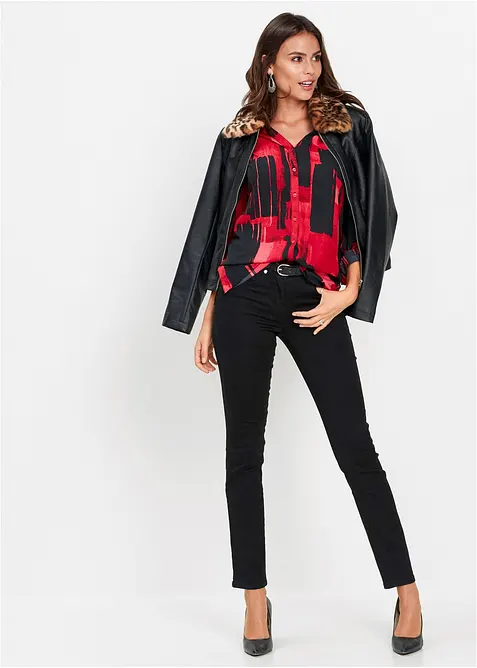 Lang chiffonbluse med trykk, bonprix