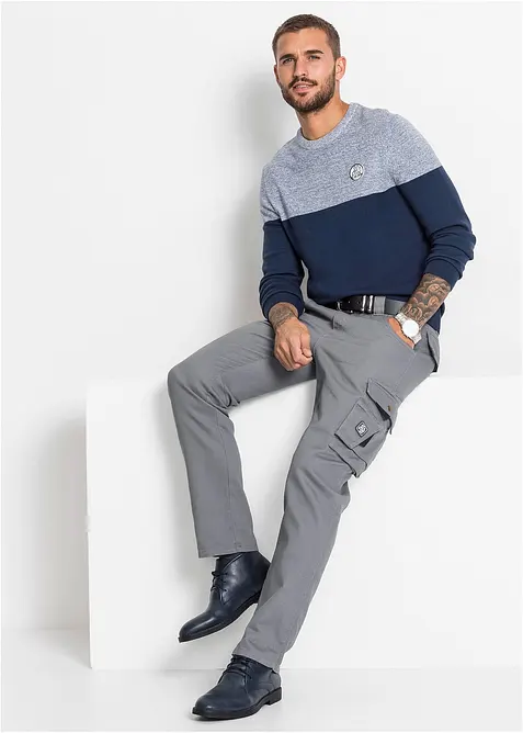 Finstrikket genser med bomull og colorblocking, bonprix