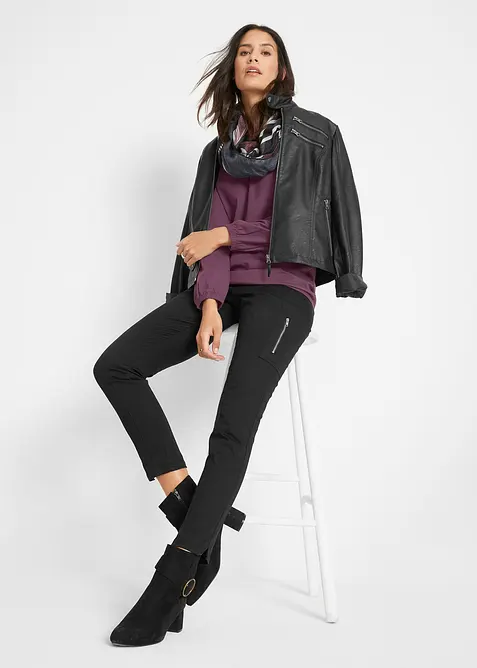 Langermet topp i 100% bomull med strikk, bonprix