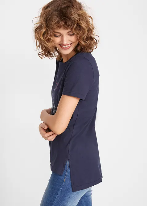 T-skjorte i bomull med sidesplitt og trykk, bonprix