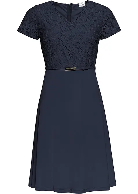 Minikjole med blonder og belte, bonprix