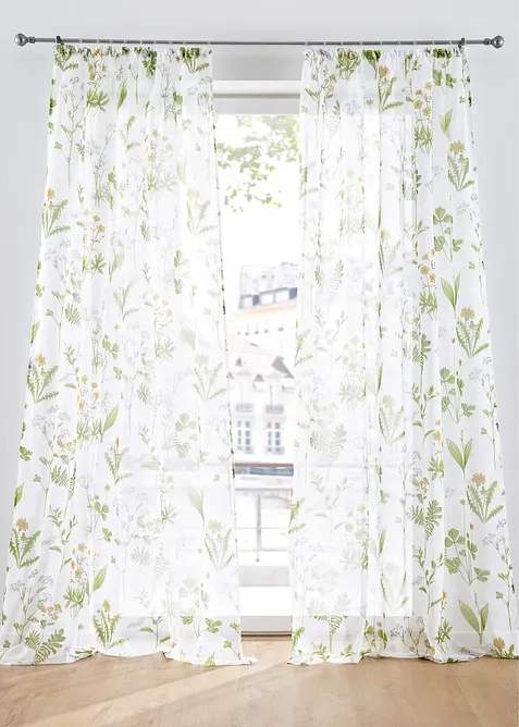 Gardin med blomsterprint, med resirkulert polyester (1-pack), bonprix