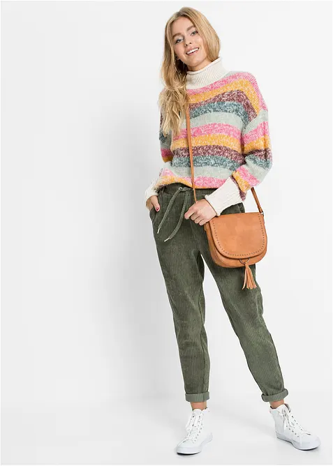 Bukse i kordfl&oslash;yel-look med elastisk linning, bonprix