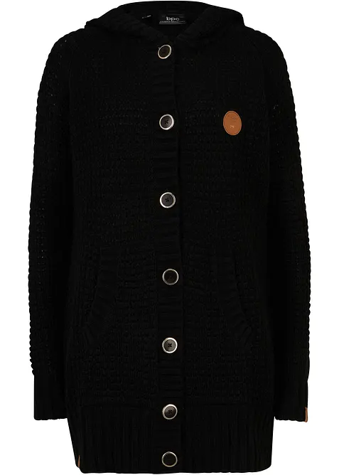 Lang cardigan med hette, bonprix
