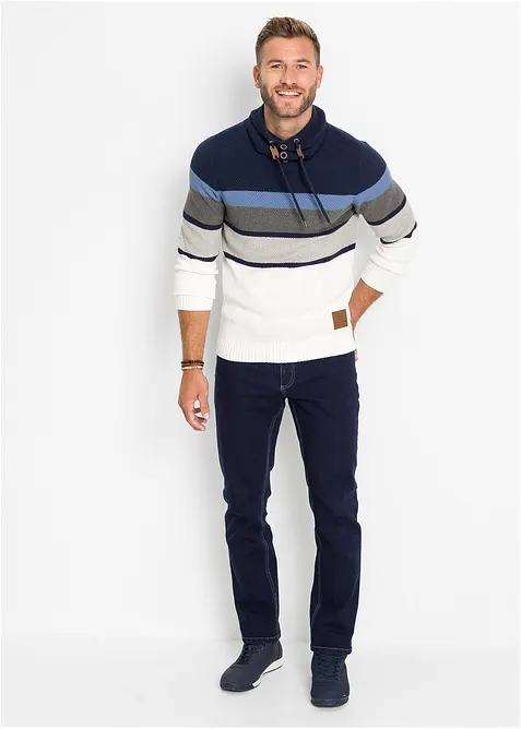 Grovstrikket genser i 100% bomull med tubekrage, bonprix