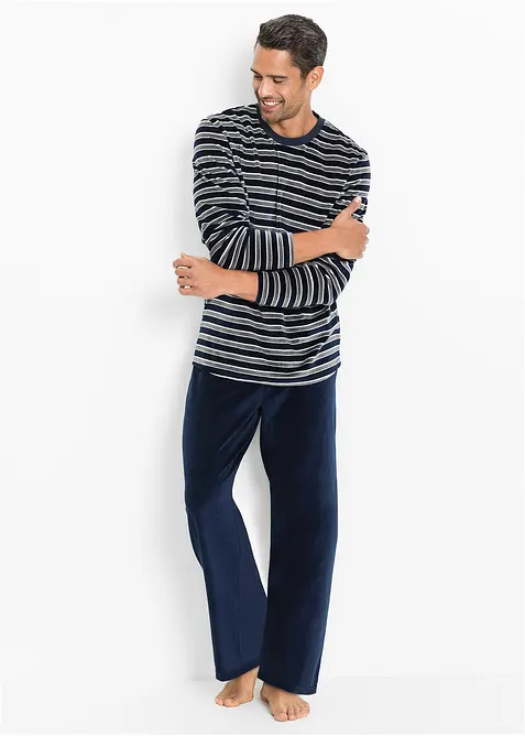 Pyjamas av mykt fløyelsmateriale med lange ermer, bonprix