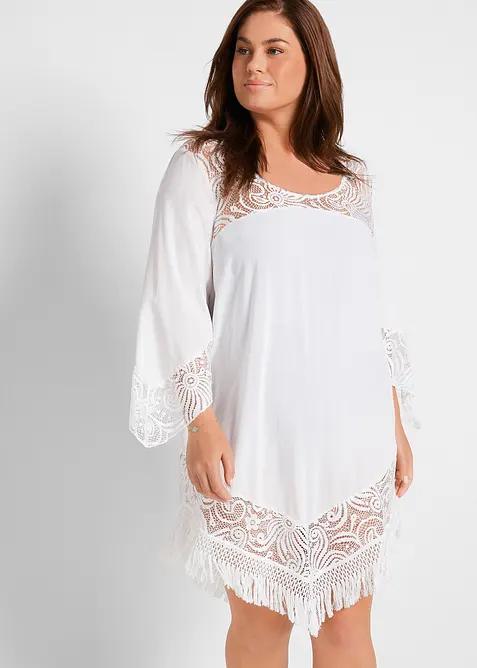 Strandtunika i viskose med blonder, bonprix