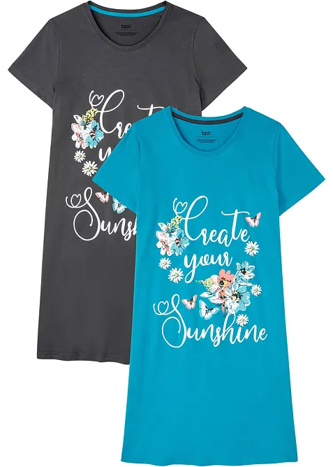 Kort nattkjole i 100% bomull (2-pack), bonprix