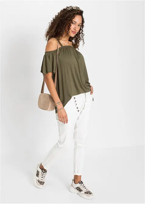 Cold shoulder-topp i myk viskose, bonprix