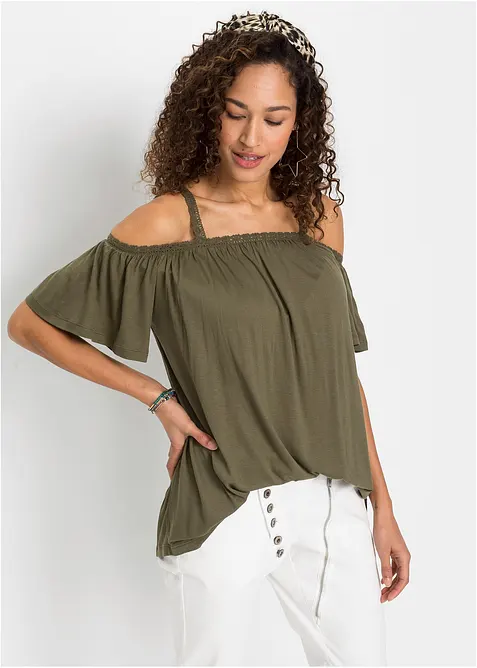 Cold shoulder-topp i myk viskose, bonprix