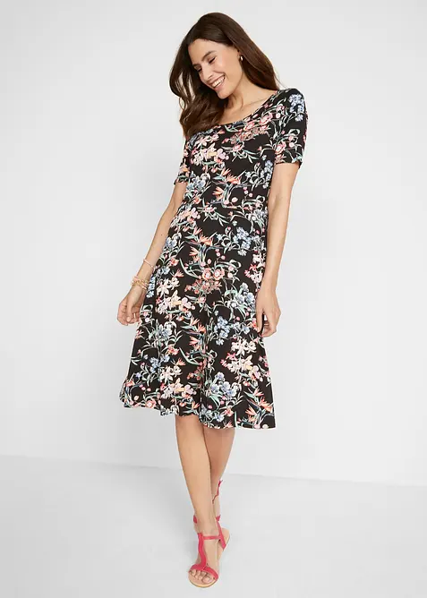 Knelang jerseykjole med A-fasong, bonprix