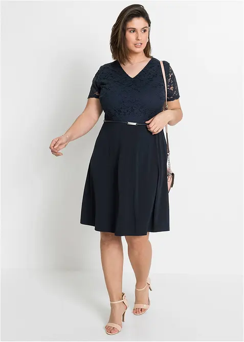 Minikjole med blonder og belte, bonprix