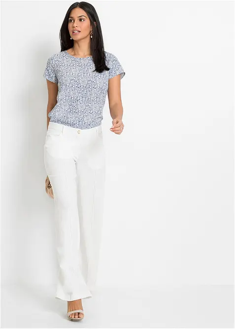 Bukse i lett linmiks med vide ben, bonprix