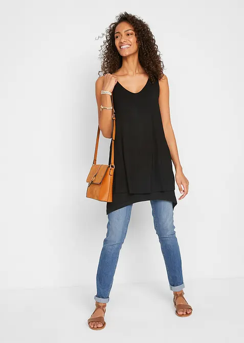 Lang topp i dobbelt  lag av viskosemiks, bonprix