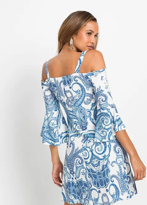 Off shoulder-kjole i utskrådd modell, bonprix