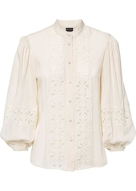 Bluse i myk viskosemiks med blonder, bonprix