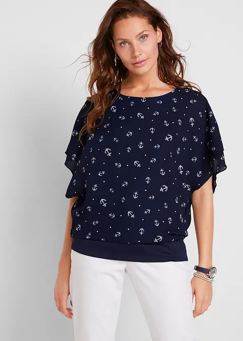 Kortermet georgette-bluse, bonprix