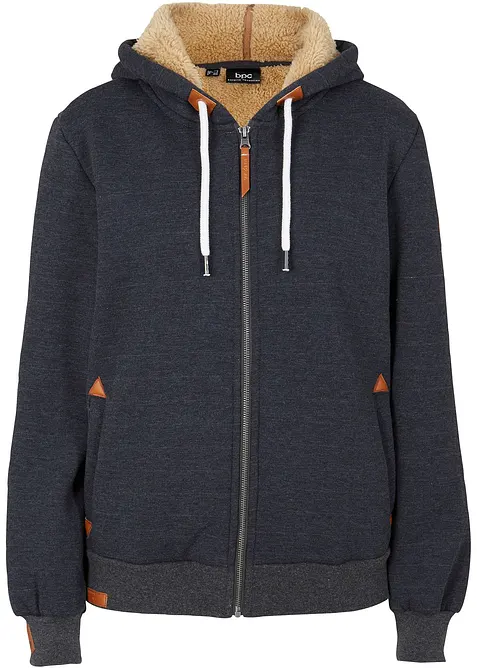 Sweatjakke med hette og teddyfôr, bonprix