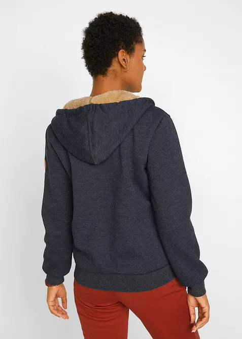 Sweatjakke med hette og teddyfôr, bonprix