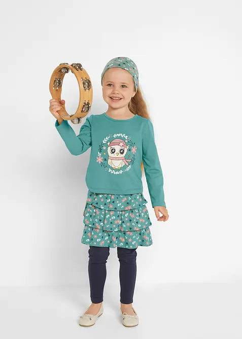 Langermet topp, skjørt, leggings, hårbånd til jente (4-delt sett), bonprix