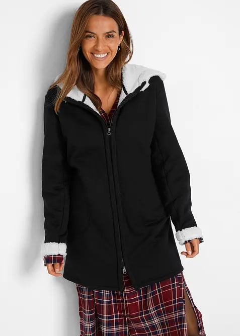 Sweatjakke med hette og teddypels, bonprix