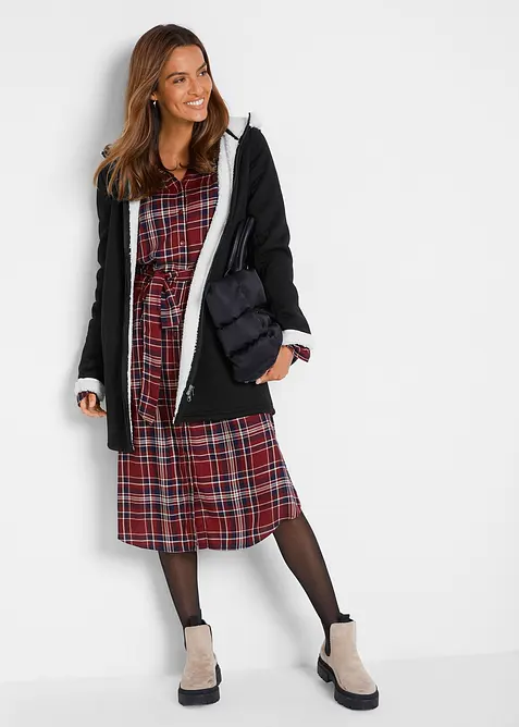 Sweatjakke med hette og teddypels, bonprix