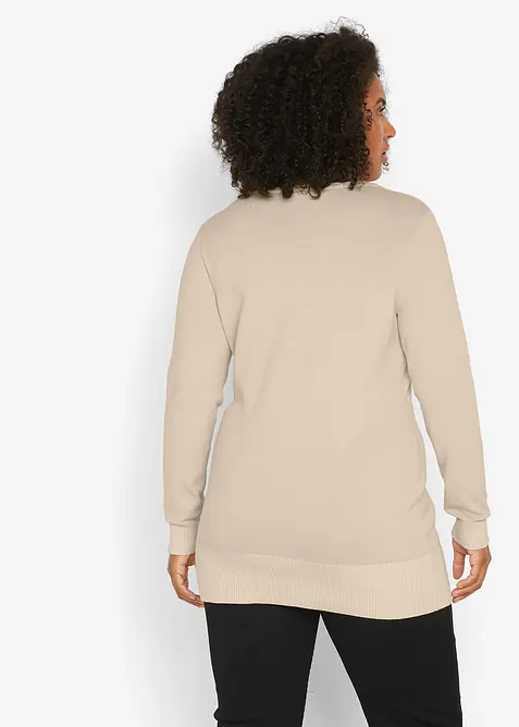 Finstrikket, lang genser med V-hals, bonprix