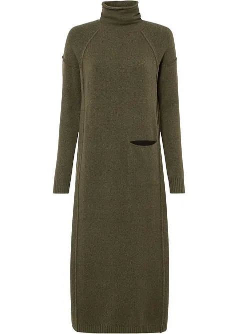 Strikket kjole med høy, vid hals, bonprix
