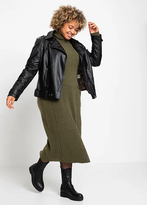 Strikket kjole med høy, vid hals, bonprix