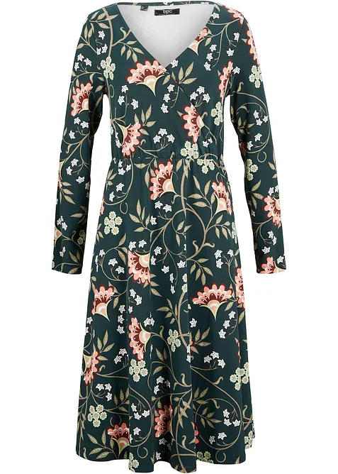 Bomull trikotkjole i omslagsstil, bonprix