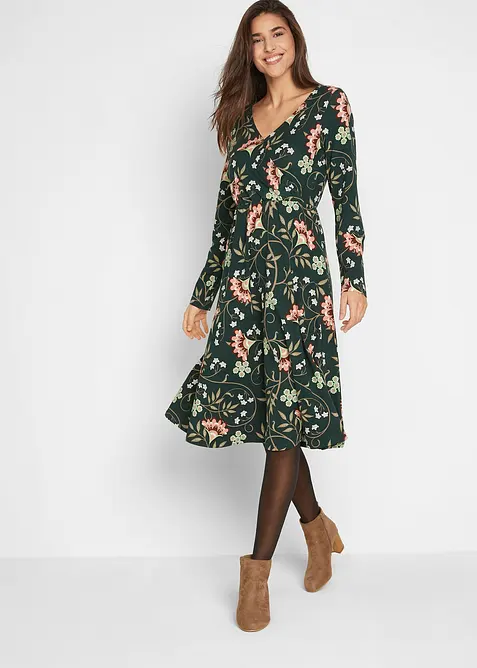 Bomull trikotkjole i omslagsstil, bonprix