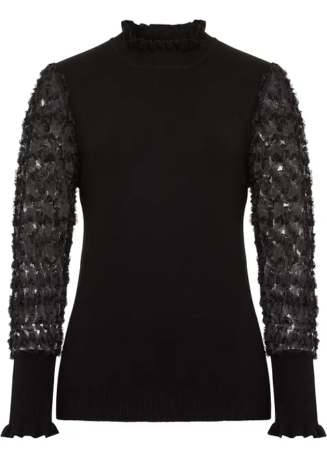 Genser med rullekrage og dekorative chiffonermer, bonprix